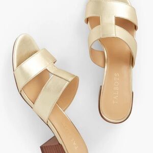 Talbots Gold Nappa Block Heel Sandals NEW. Size 7